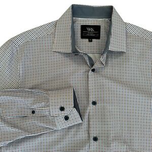 WRK Medium 4 Way Stretch Blue Plaid L/S Button Up Men's‎ Performance Dress Shirt
